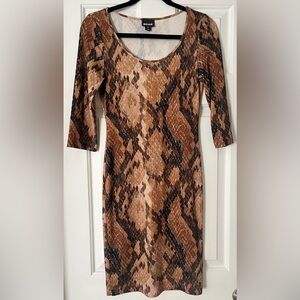 Just Cavalli Brown Snake Print Long Sleeve Dress